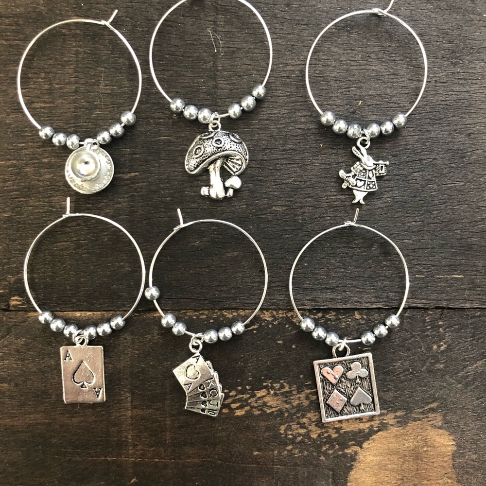 Alice in Wonderland themed wine glass markers